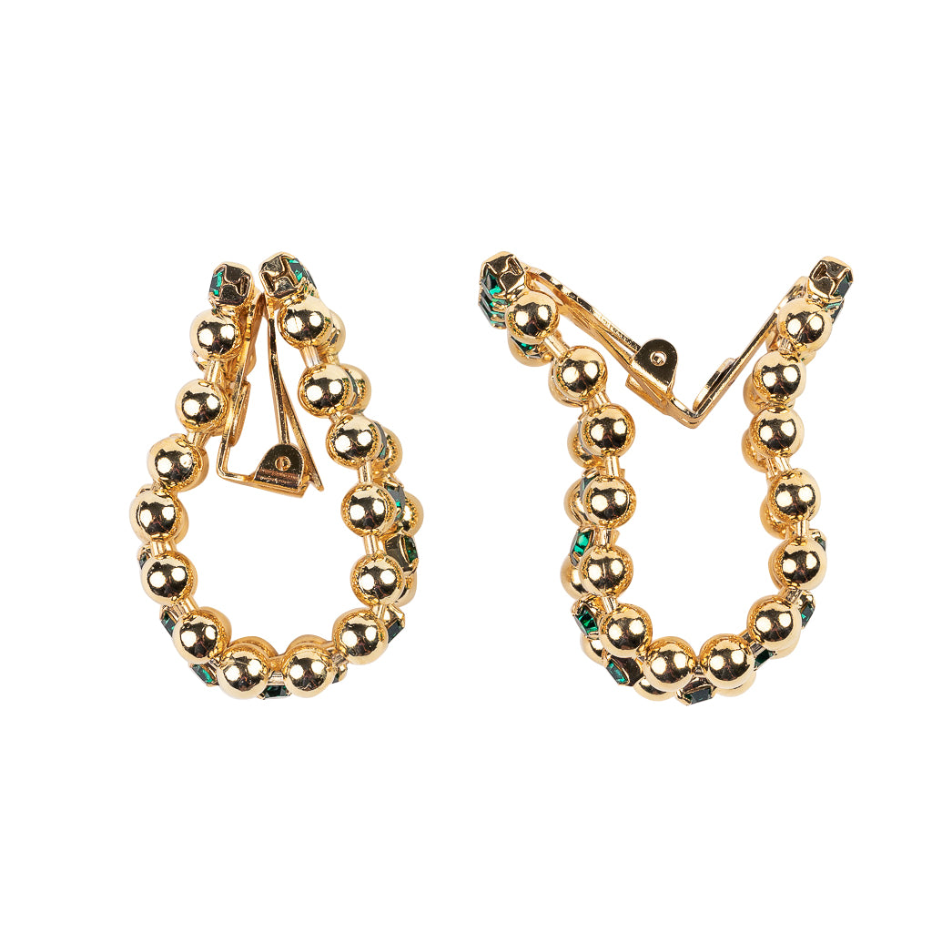 Gold and Emerald Stone Teardrop Clip Earring