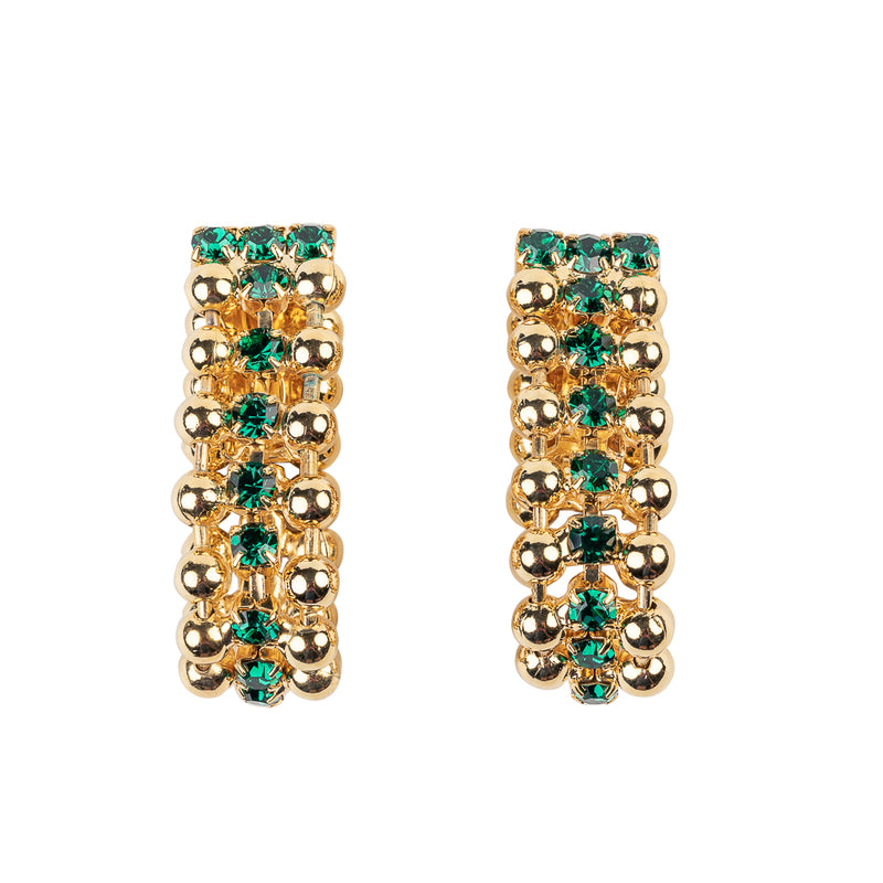 Gold and Emerald Stone Teardrop Clip Earring