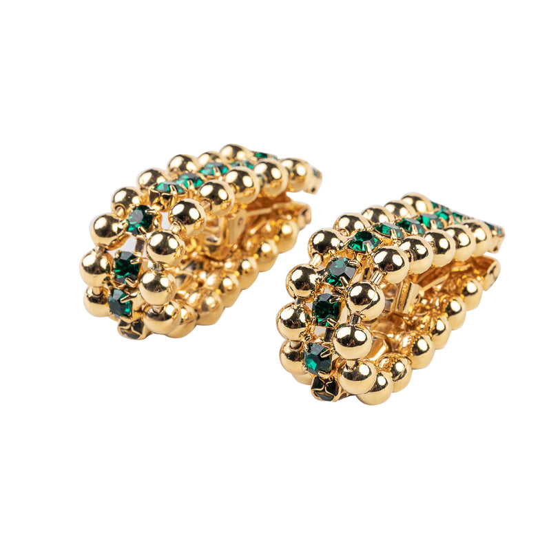 Gold and Emerald Stone Teardrop Clip Earring