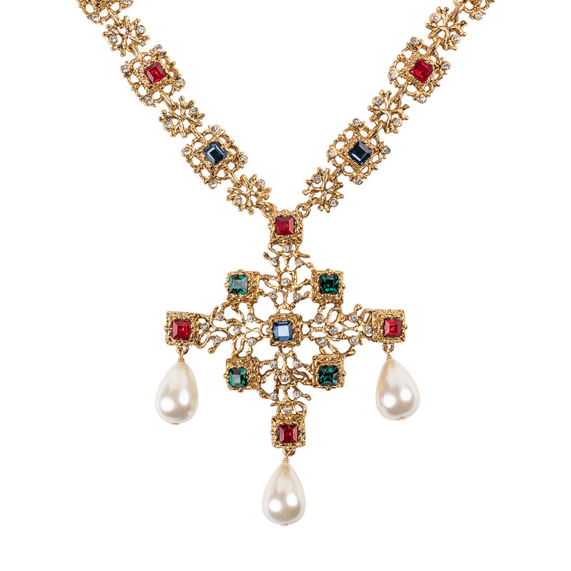 Antique Gold Multicolor Drop Pendant Necklace
