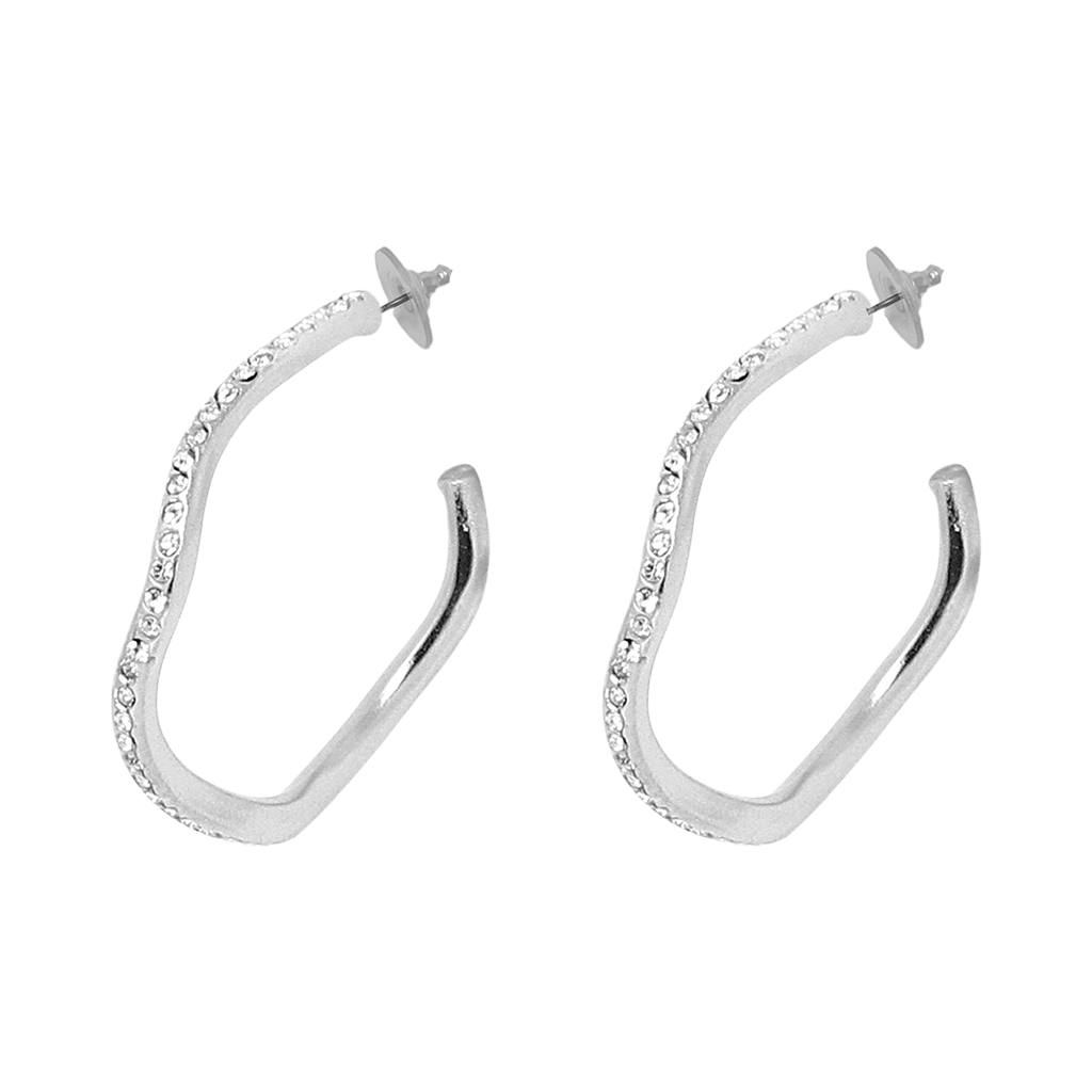 Small Silver Crystal Wavy Hoop Earring