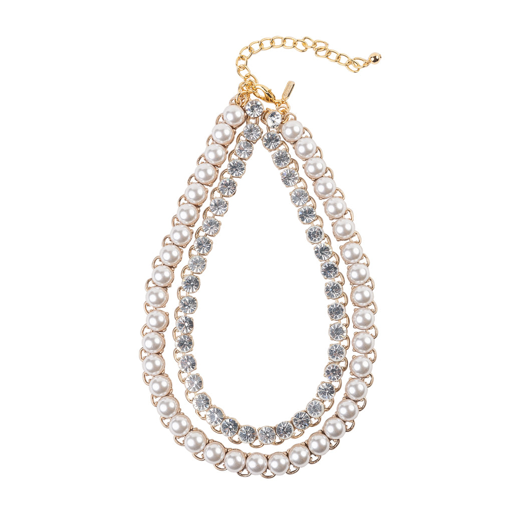 Gold and Crystal Pearl Chain Necklace