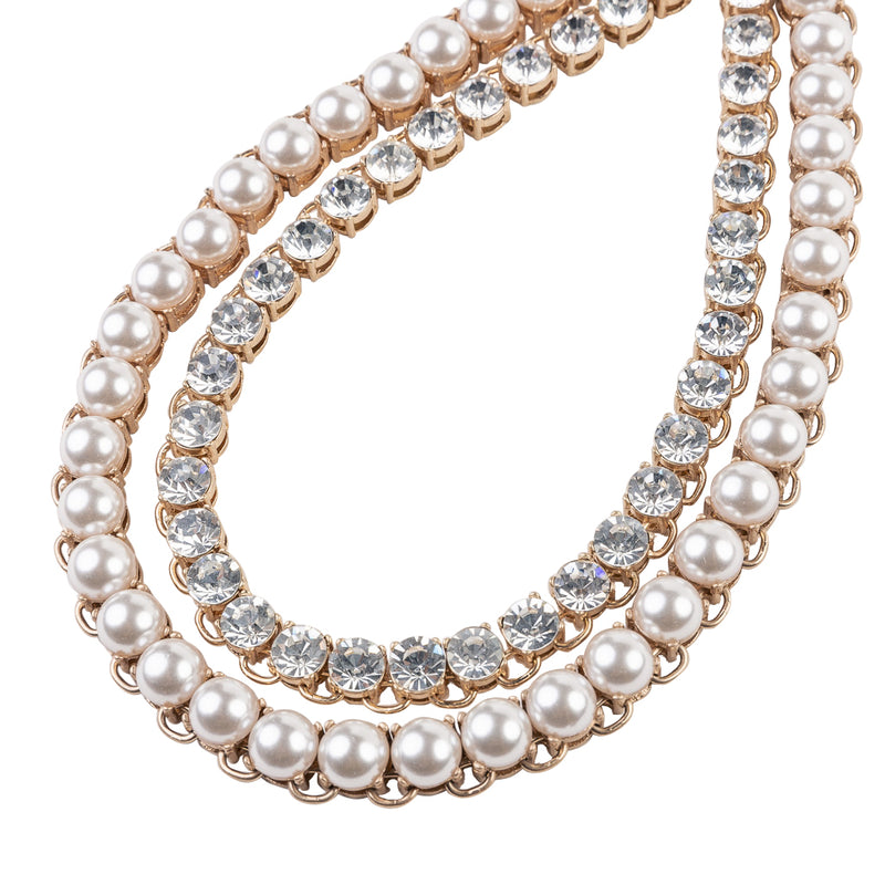 Gold and Crystal Pearl Chain Necklace