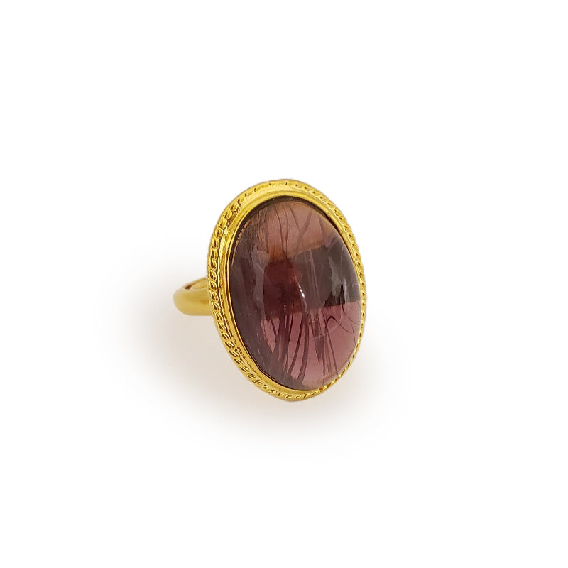 Satin Gold and Flaw Amethyst Center Oval Ring