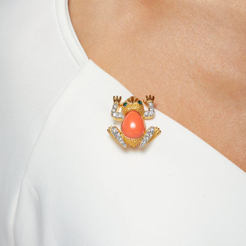 Crystal Frog Pin with Coral