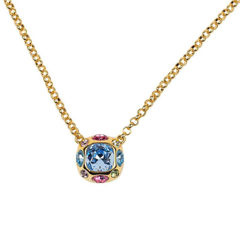 Gold Necklace with Multicolored Gem Pendant