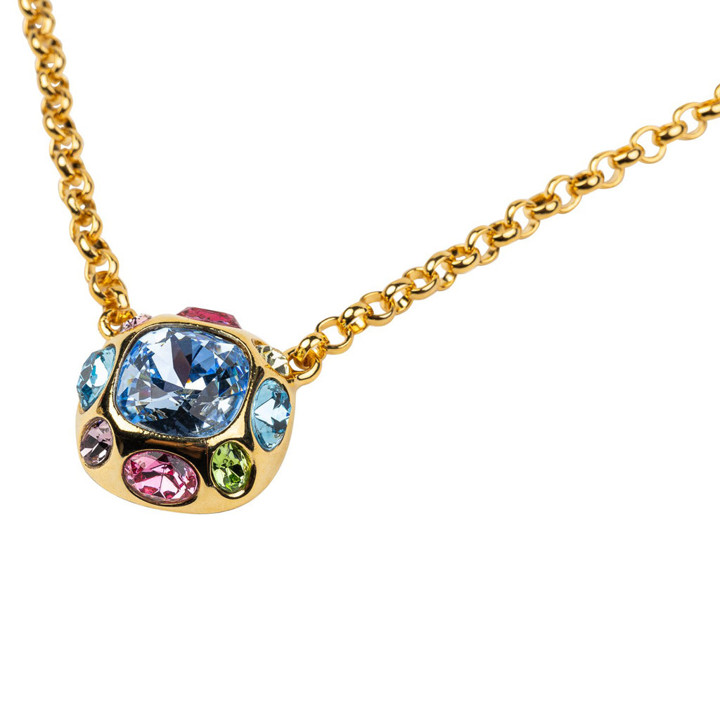 Gold Necklace with Multicolored Gem Pendant