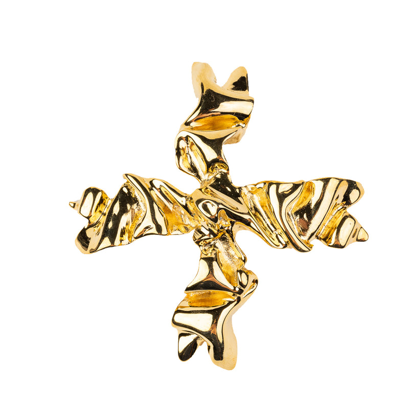 Polished Gold Textured Cross Pin