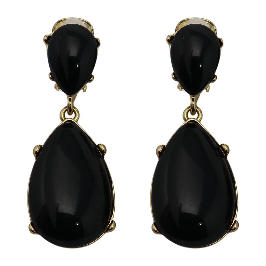 Black Resin Teardrop Cabochon Clip Earring