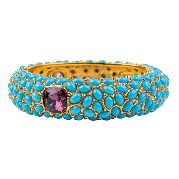 Turquoise & Amethyst Hinged Bracelet