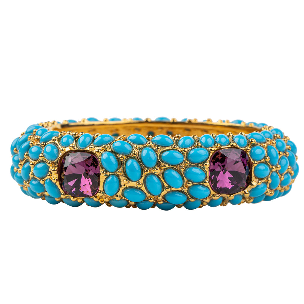 Turquoise & Amethyst Hinged Bracelet