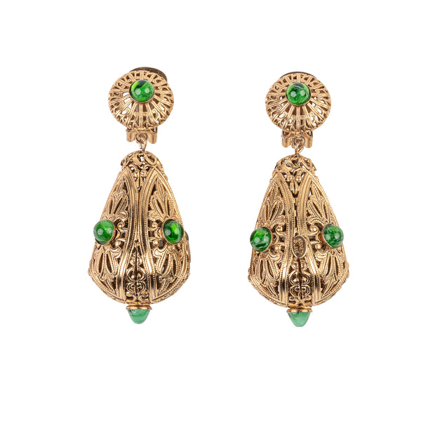 Emerald Filigree Clip Earrings