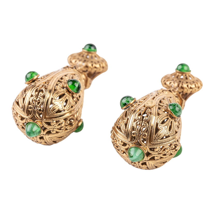 Emerald Filigree Clip Earrings