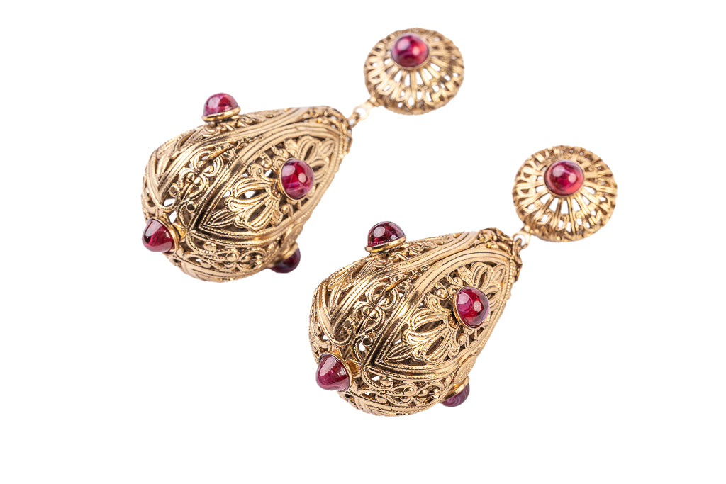 Ruby Filigree Clip On Earrings