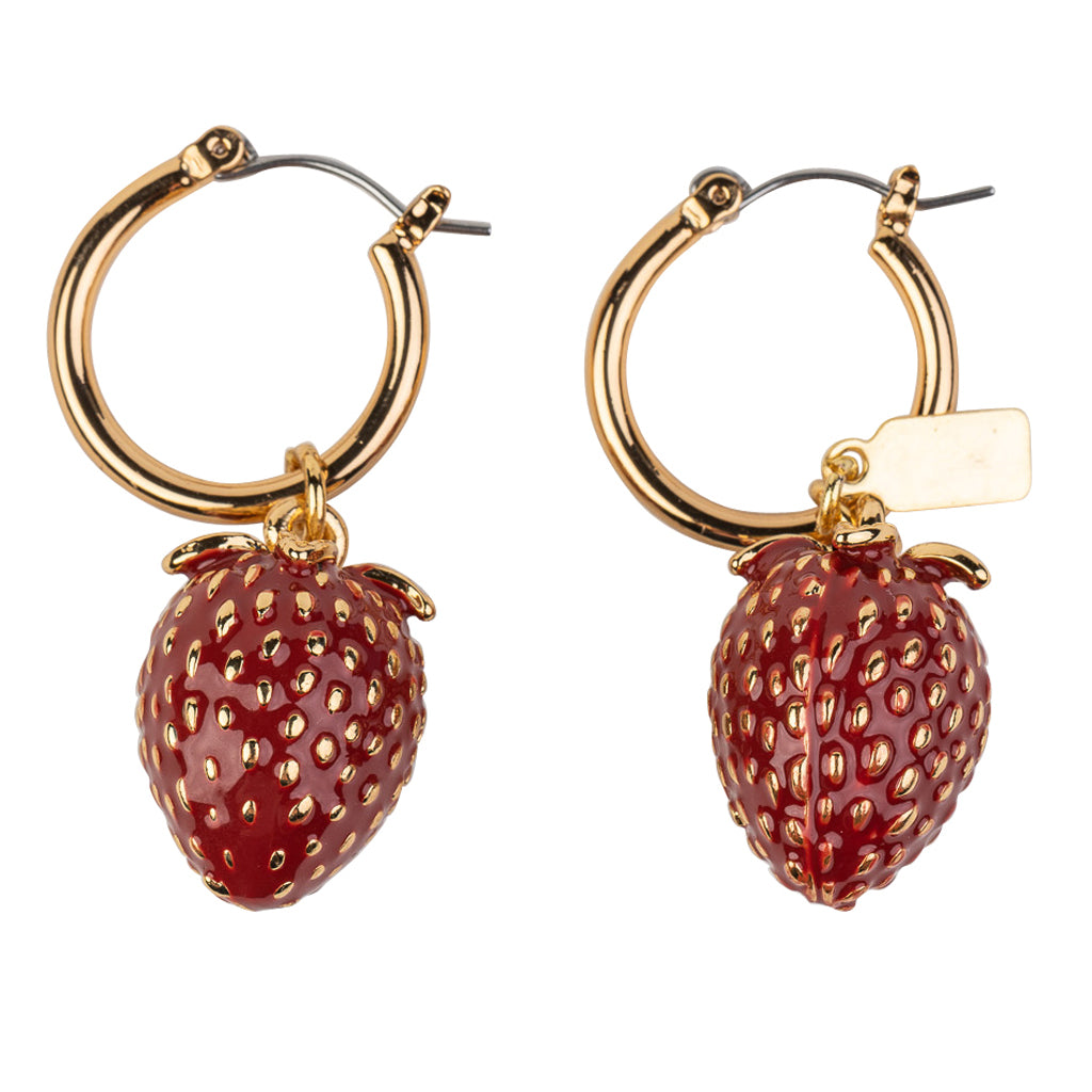 Strawberry Drop Gold Hoop Earring