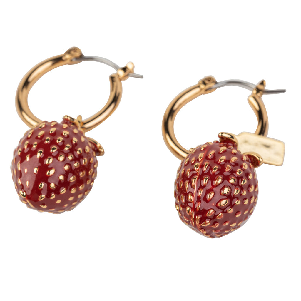 Strawberry Drop Gold Hoop Earring