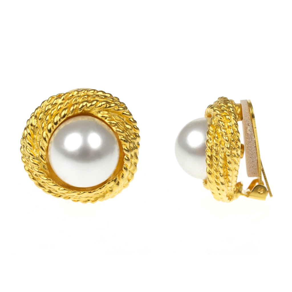 Barbara Bush Pearl Loveknot Clip Earrings