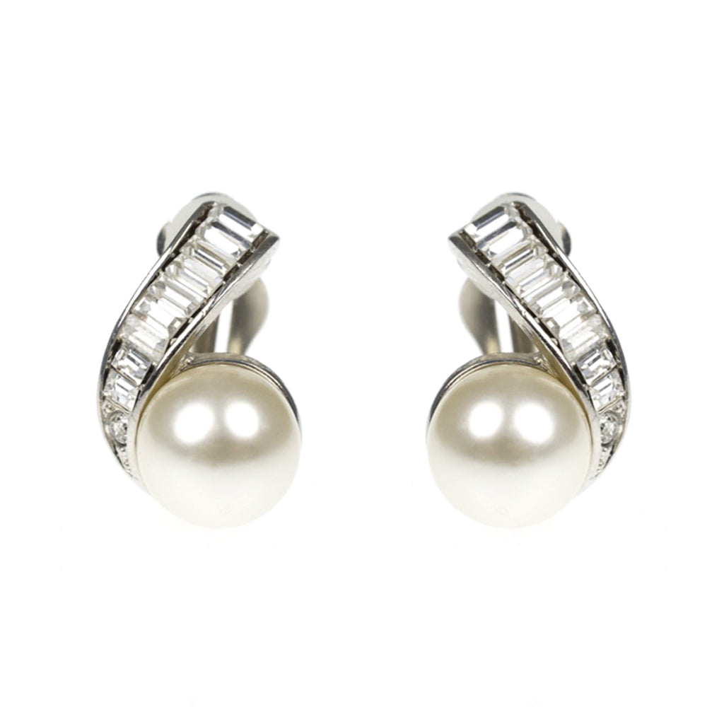 Barbara Bush Pearl and Crystal Swirl Clip-On Earrings