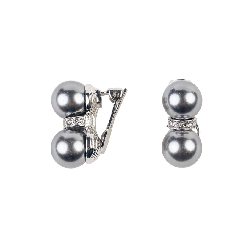 Double Grey Pearl Clip-On Earrings