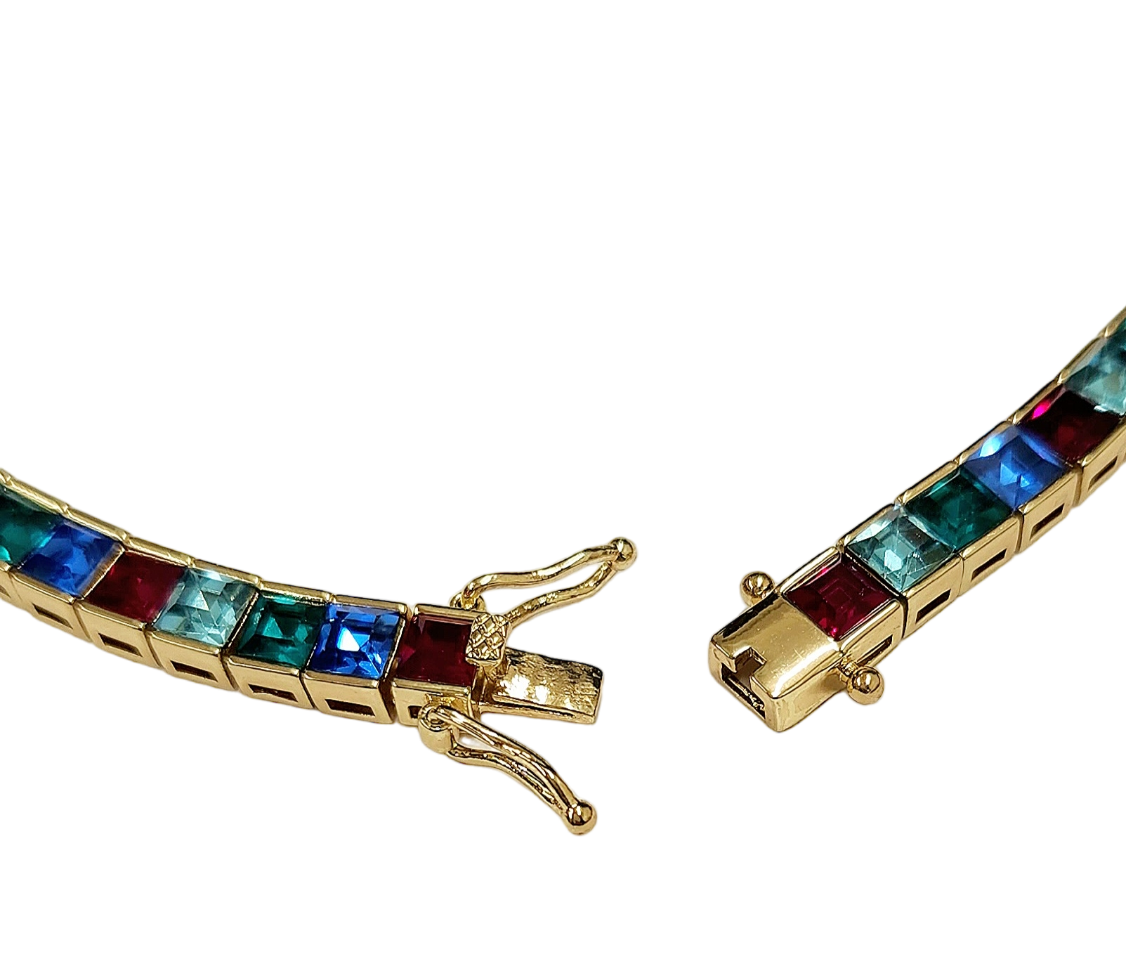 Gold With Multi Color Stones Baguette Necklace