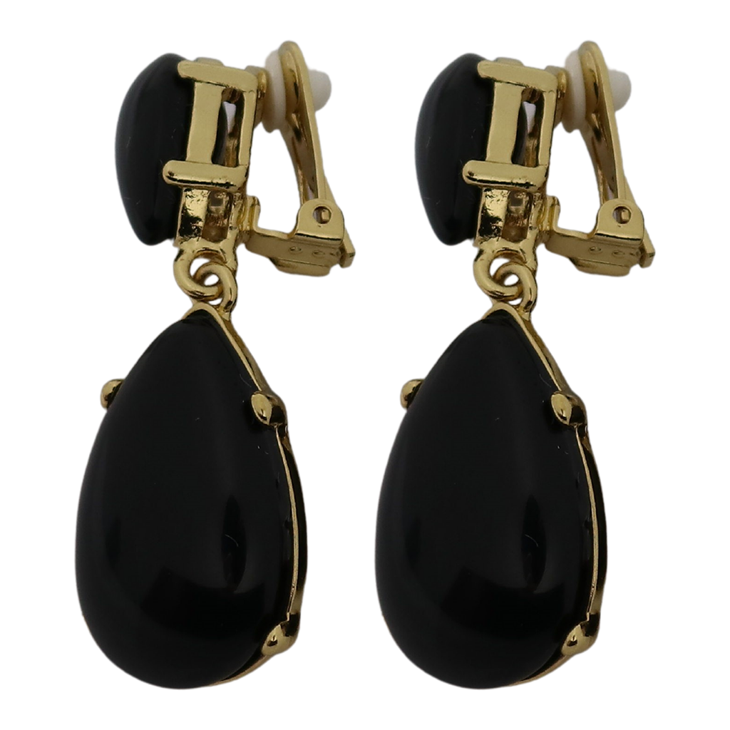 Black Resin Teardrop Cabochon Clip Earring