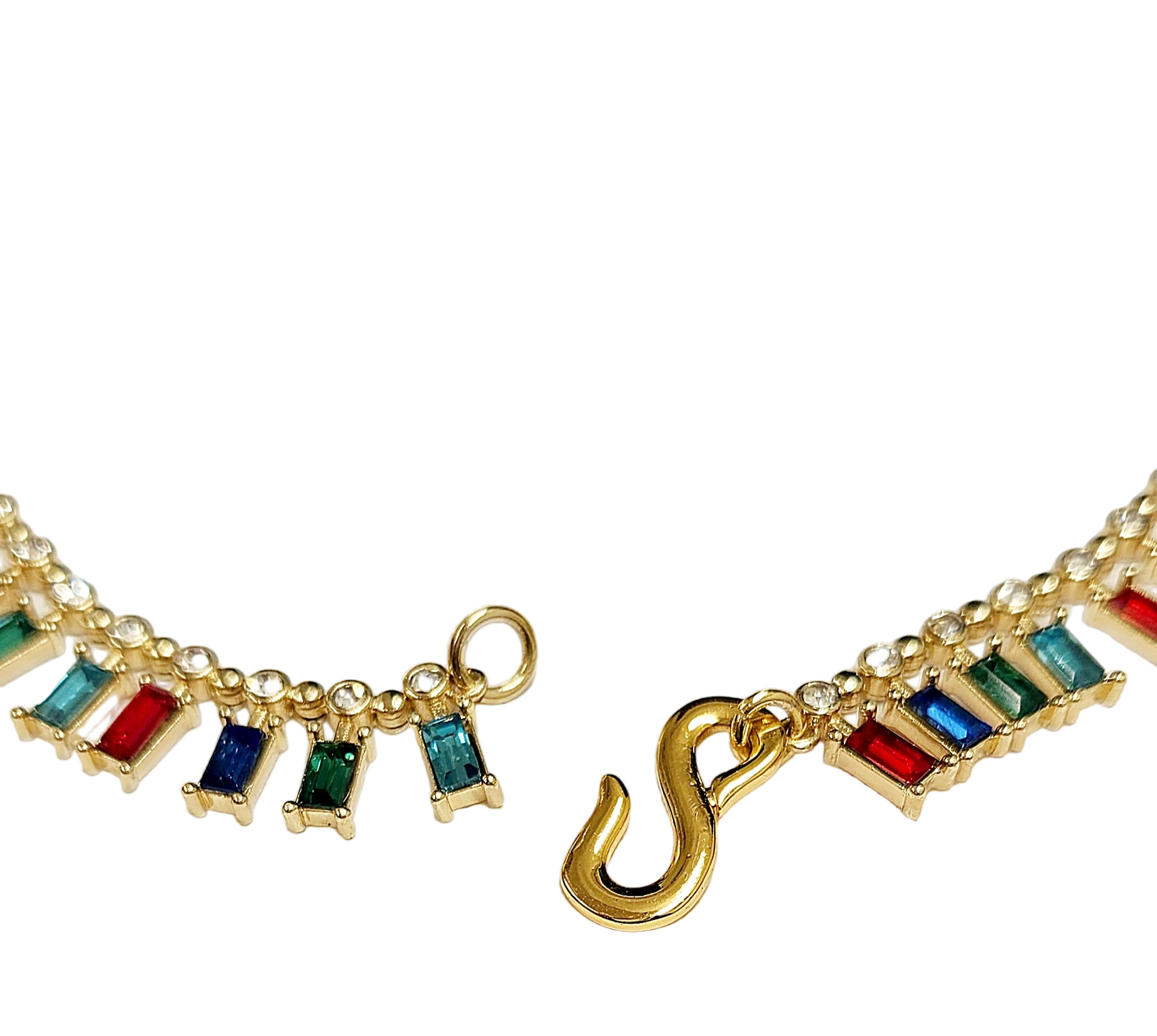 Gold with Multi Color Baguette "S" Hook Necklace