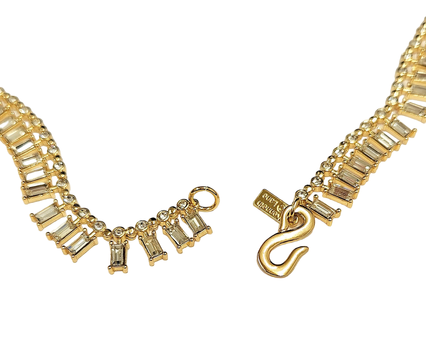 Gold with Clear Crystal Baguette "S" Hook Necklace