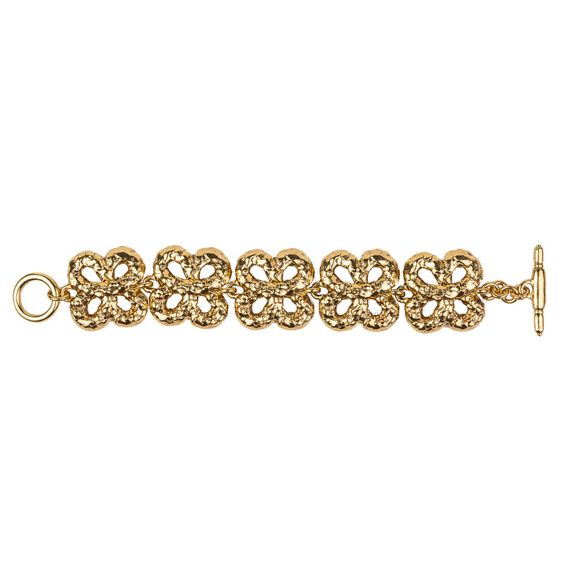 Gold Rippled Clover Cross Bracelet