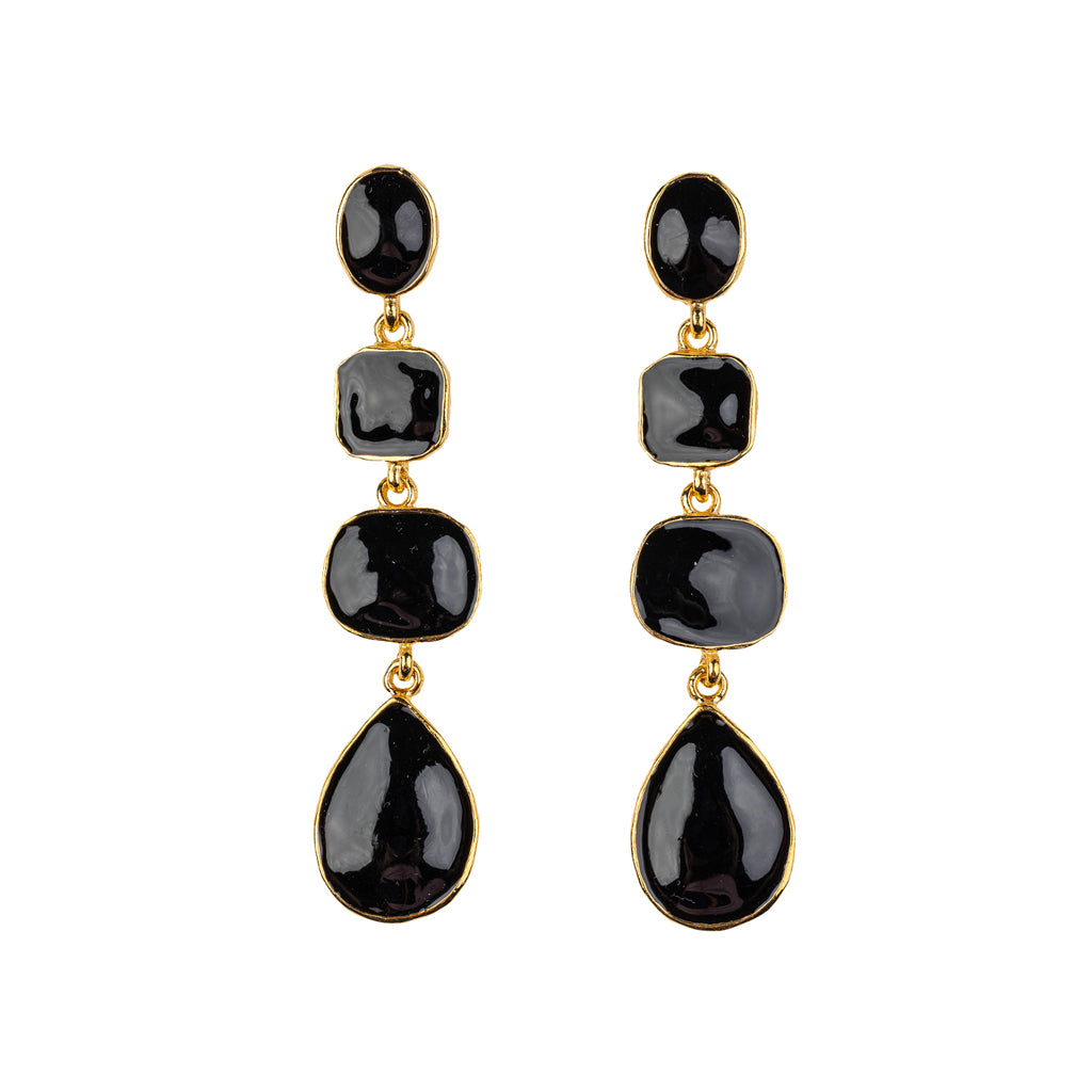 Black Geometric Drop Clip-On Earrings