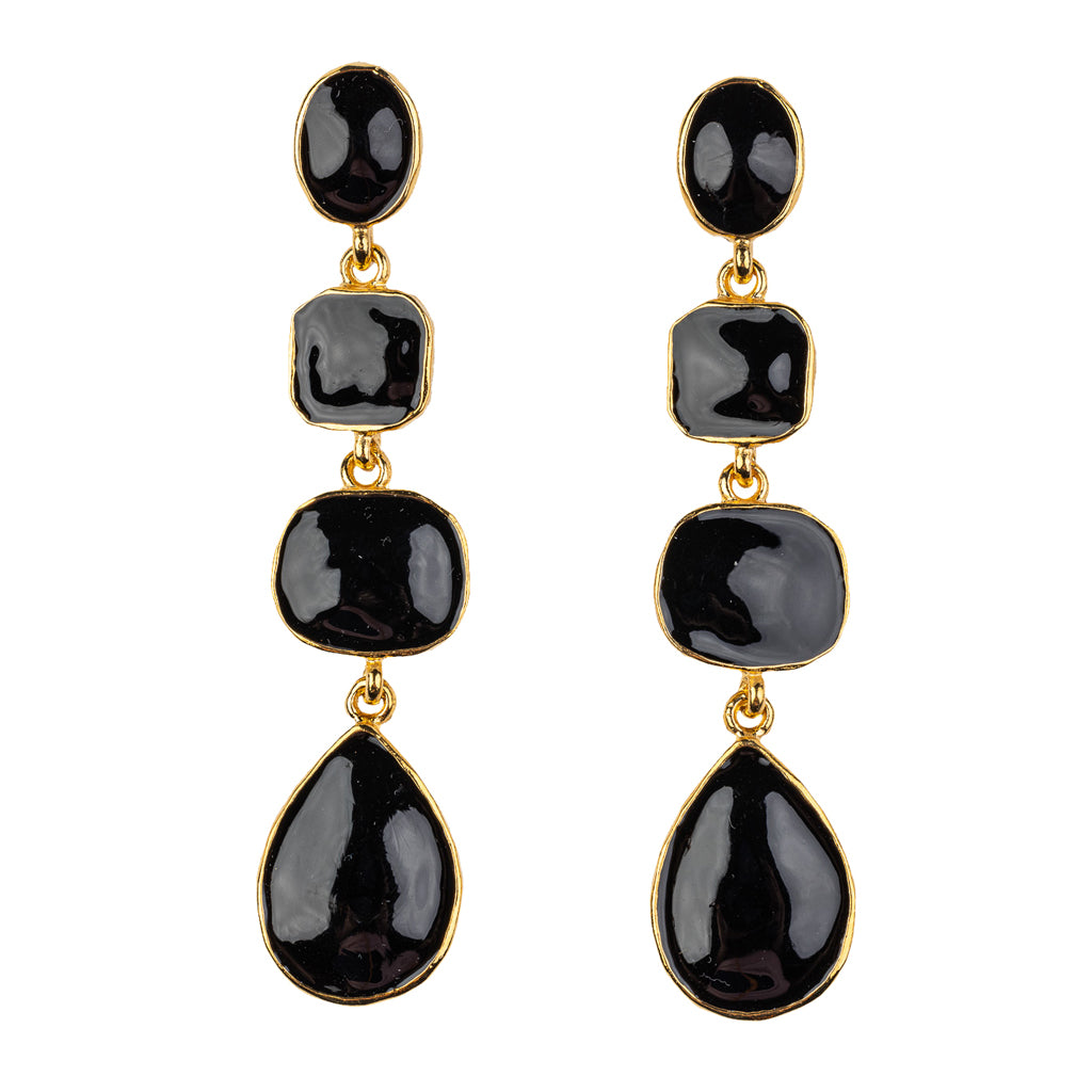 Black Geometric Drop Clip-On Earrings