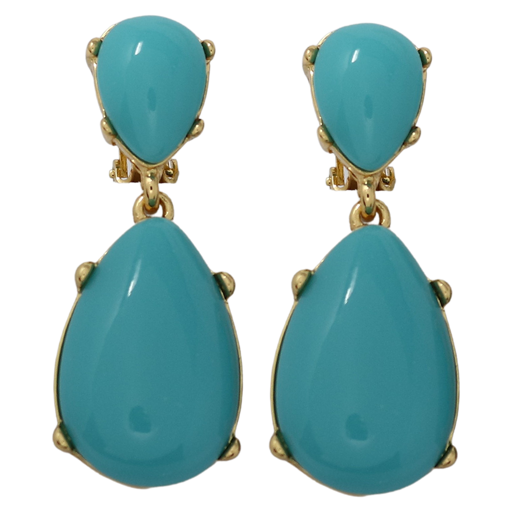 Turquoise Resin Teardrop Cabochon Clip Earring