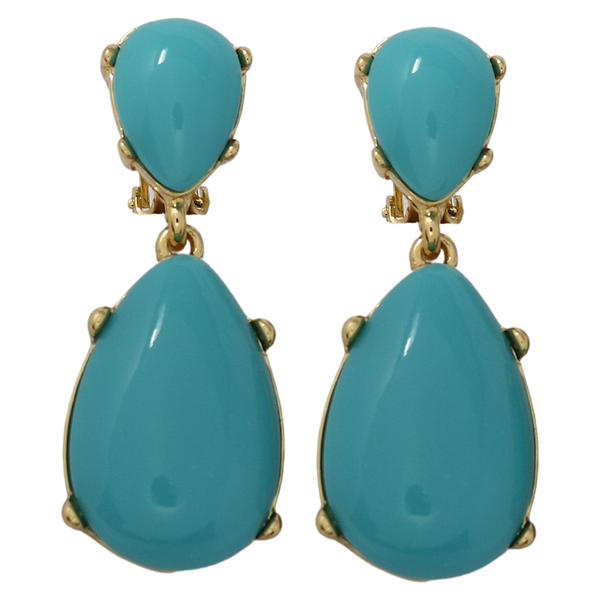 Turquoise Resin Teardrop Cabochon Clip Earring