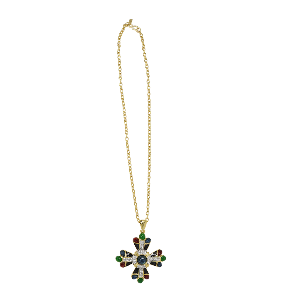 Multicolored Cross Pendant Necklace - Sapphire Center