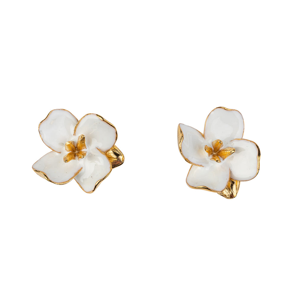 White and Gold Flower Earring