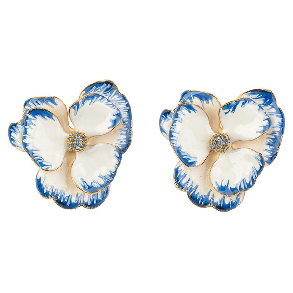 Gold and China Blue Flower Clip Earring