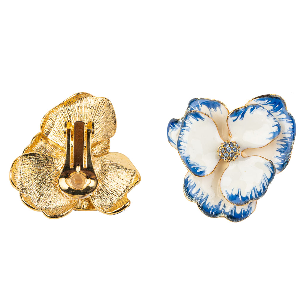 China Blue Flower Clip Earrings