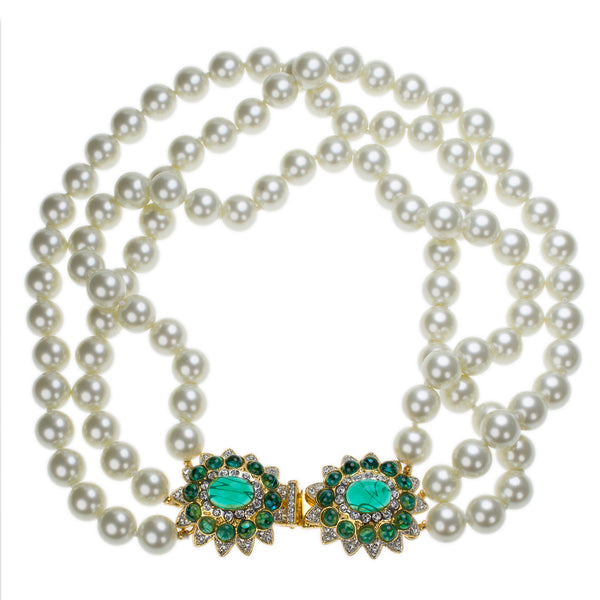 Pearl and Emerald Clasp Necklace
