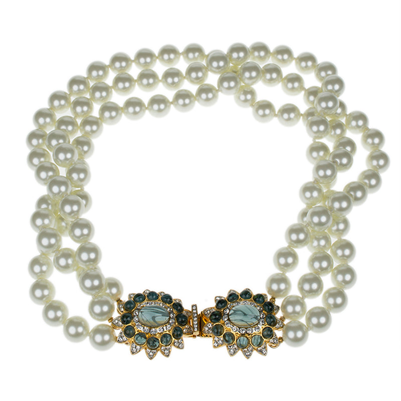Barbara Bush Pearl & Sapphire Clasp Necklace