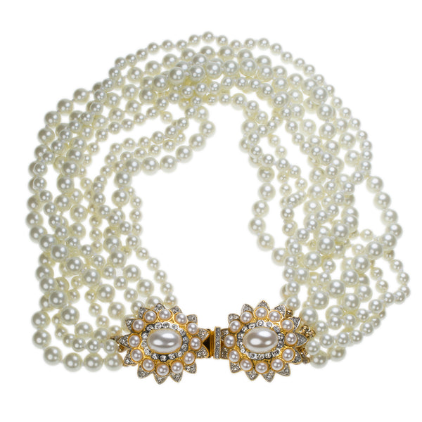 White Pearl Necklace with Flower Clasp