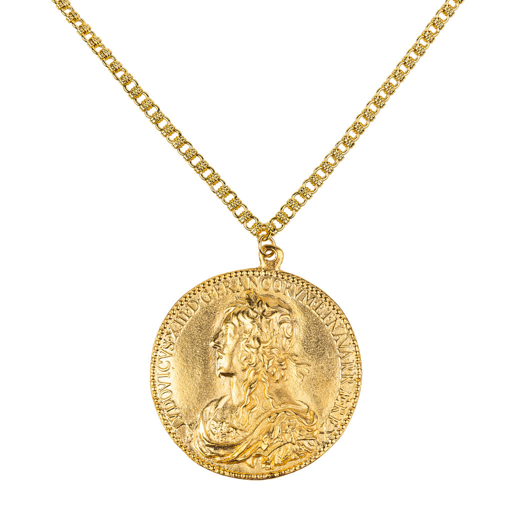 Satin Gold Medallion Pendant Necklace