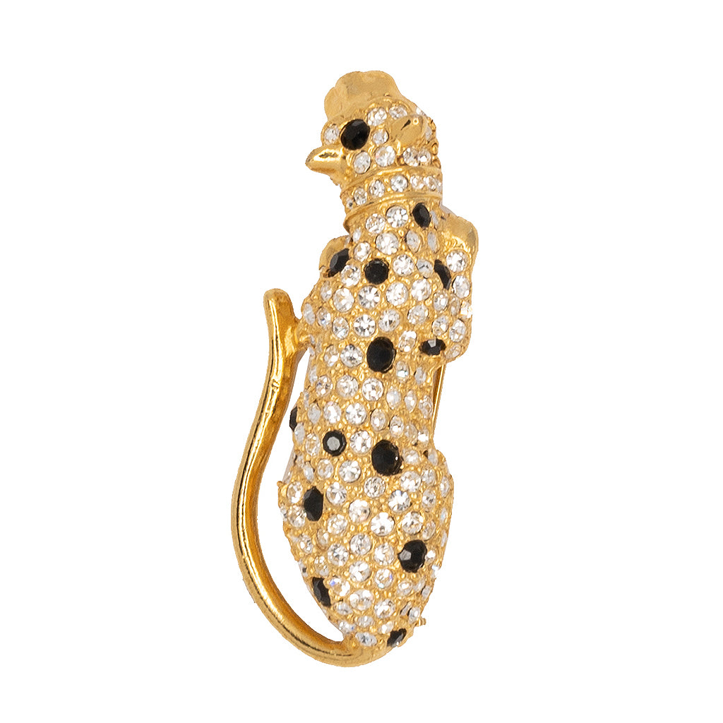 Gold with Crystal and Jet Spots Leopard Pin