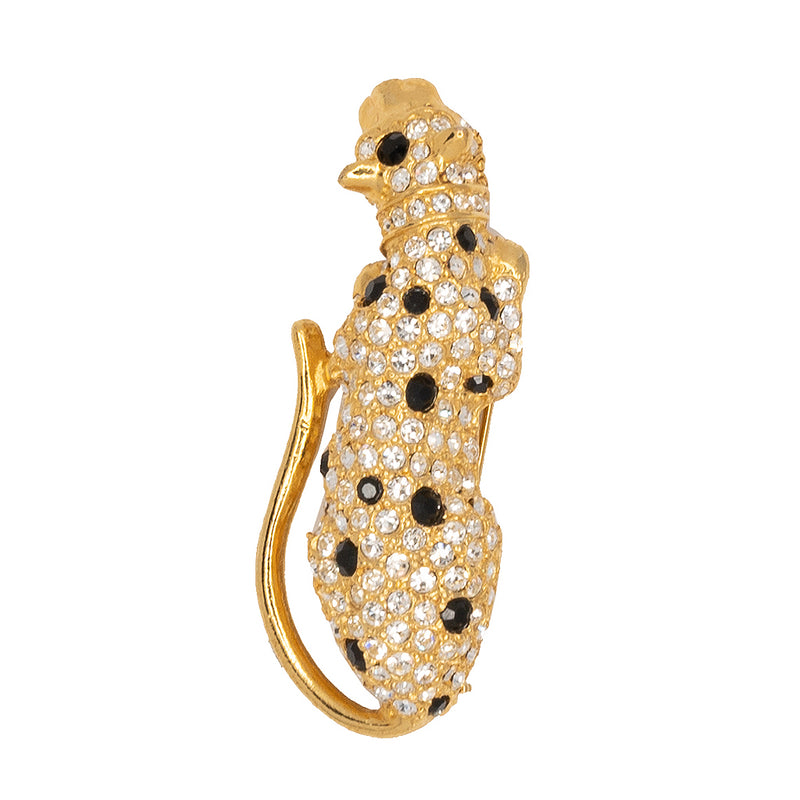 Gold with Crystal and Jet Spots Leopard Pin