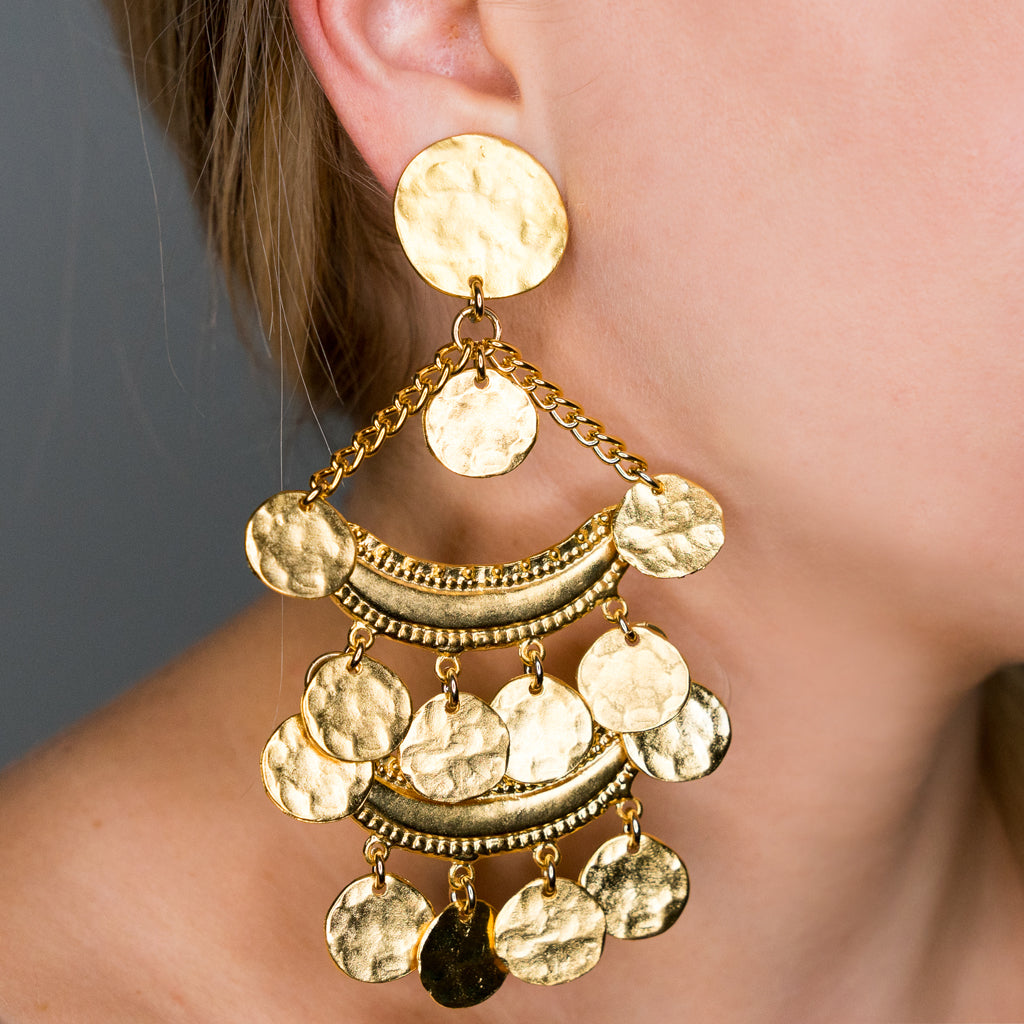 Layered Gold Coin Pierced Earrings