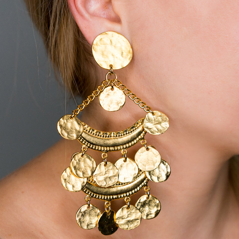 Satin Gold Two Row Coin Drop Earrings