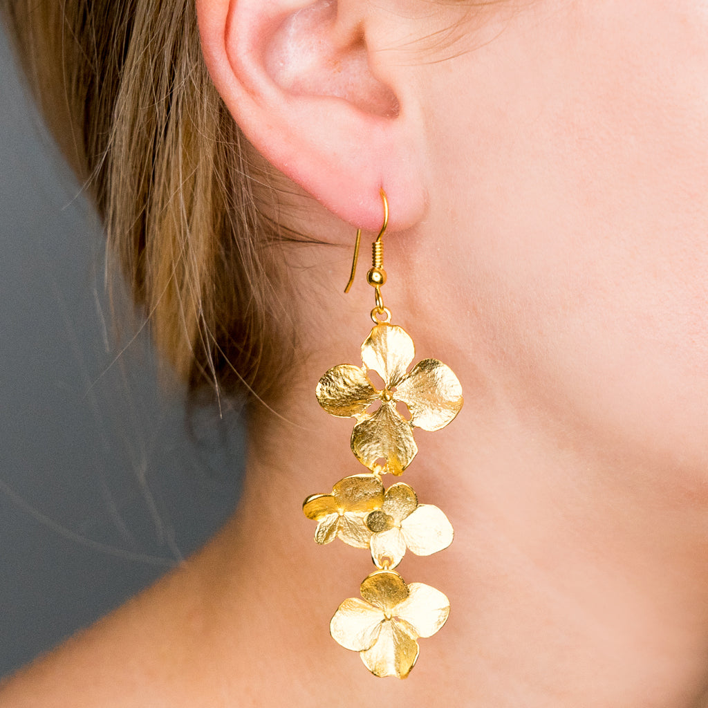 Satin Gold Flowers Drop Earring