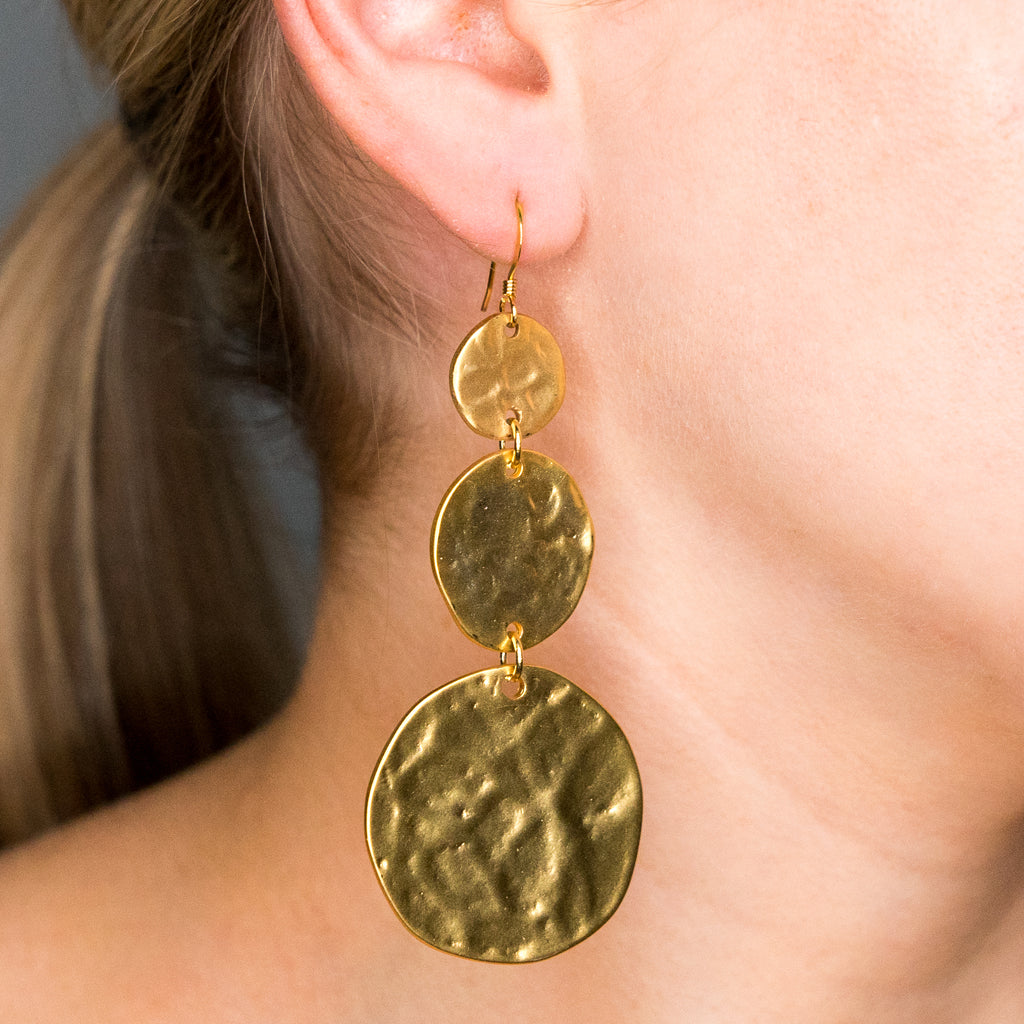 Satin Gold 3 Coin Drop Earrings