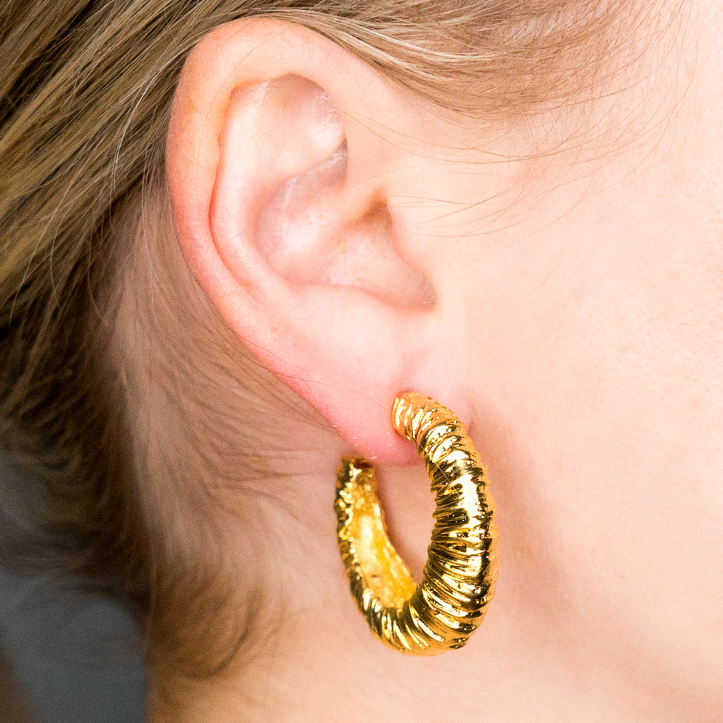 Satin Gold Wrapped Pierced Hoop Earrings