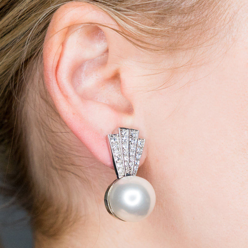 Crystal Top with Pearl Bottom Clip Earrings