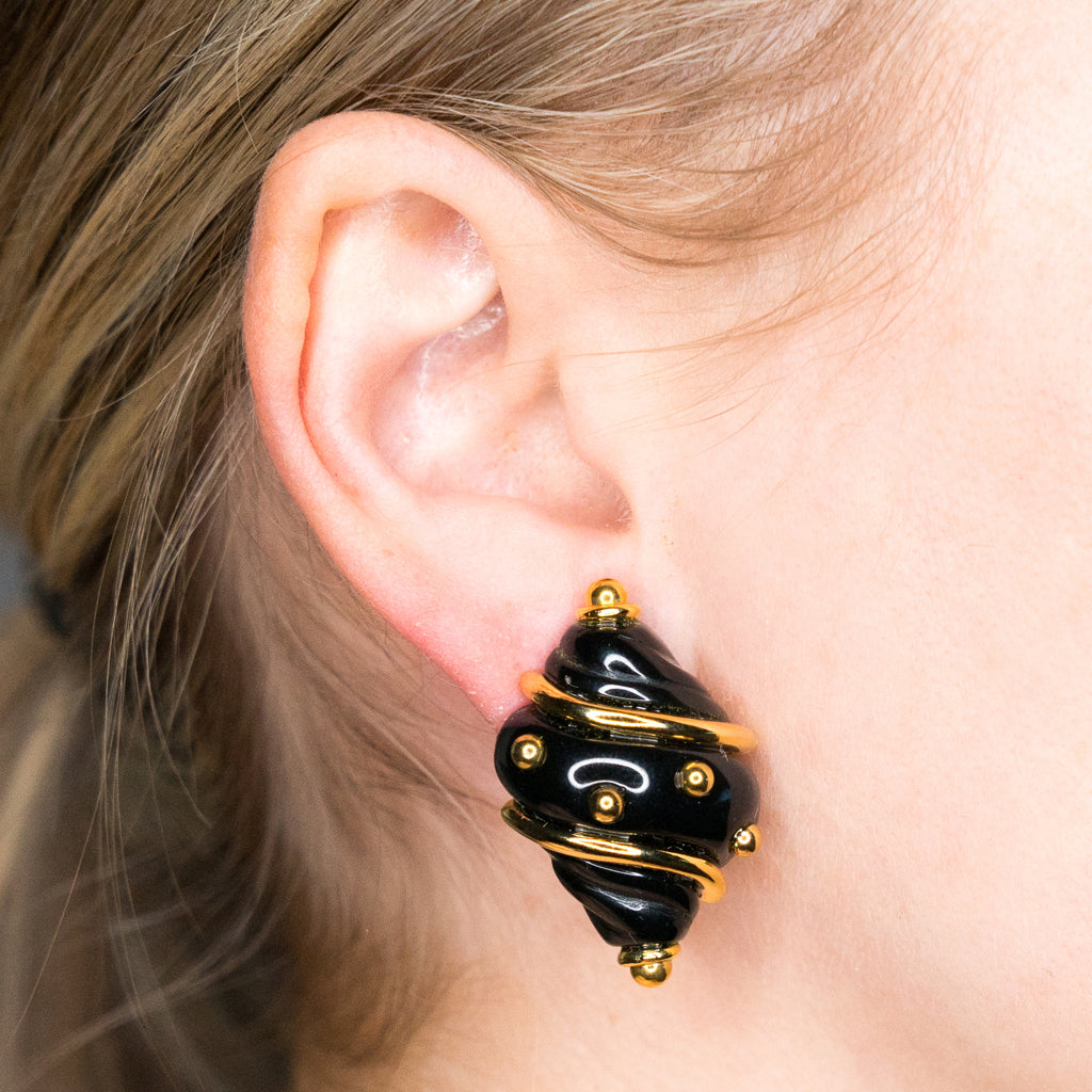 Black and Gold Shell Earrings