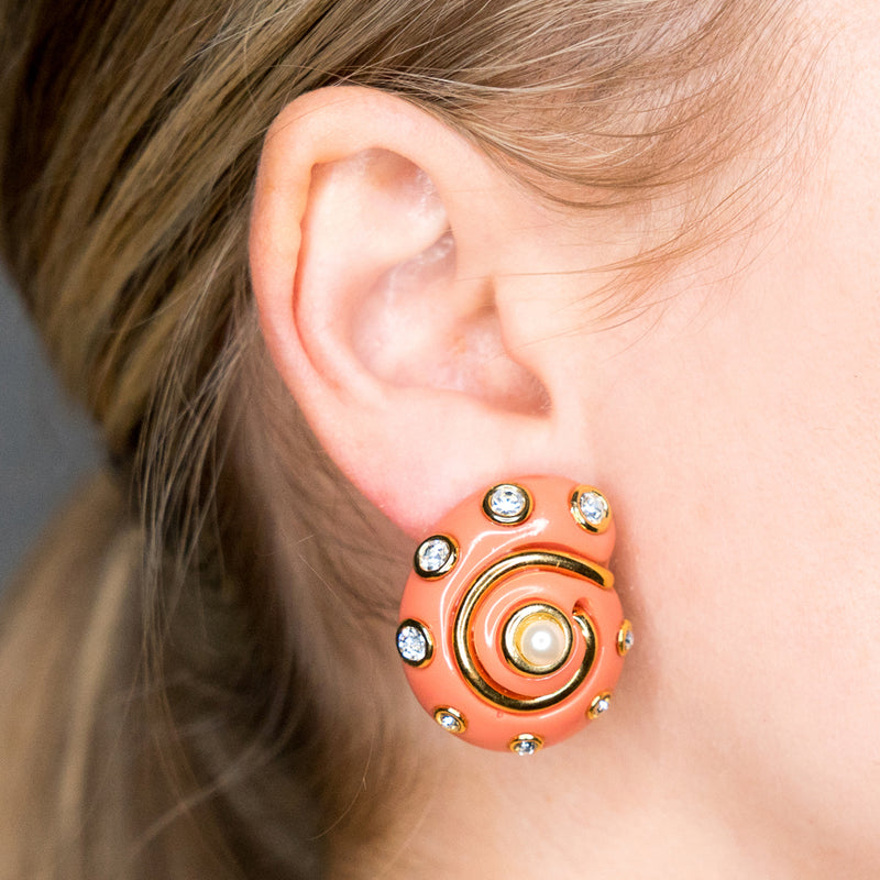 Coral Snail Clip Earrings